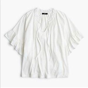 NWT J Crew ruffle trimmed tie neck t shirt, XL
